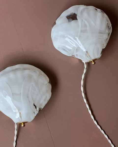 Vintage milky white/clear Murano wall lamps (sold as a pair)