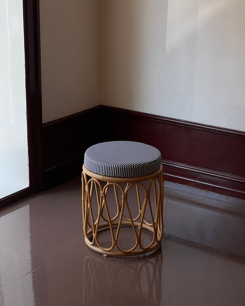 Rattan stool with striped cushion - BACK IN STOCK