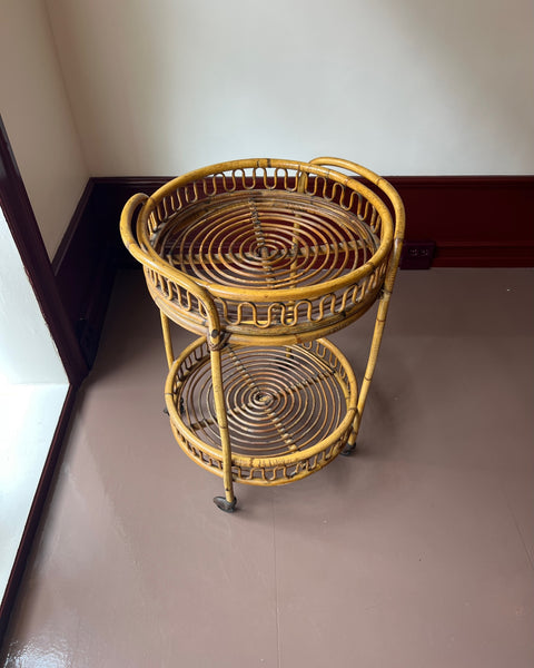 Vintage rattan trolley/table with wheels