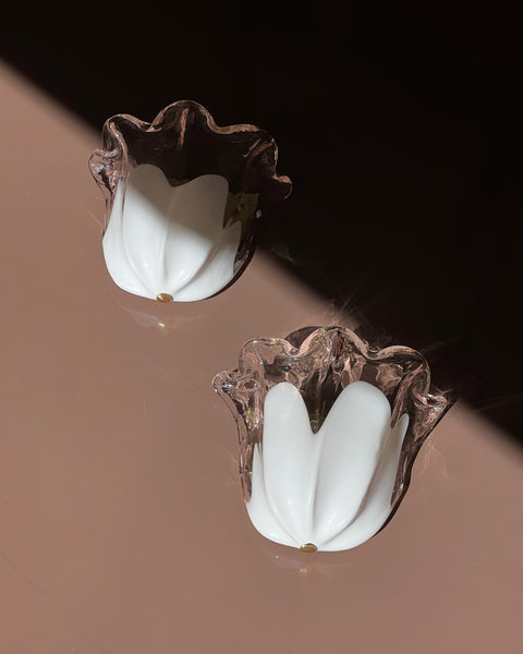 Vintage milky pink/clear Murano wall lamps (2 available)
