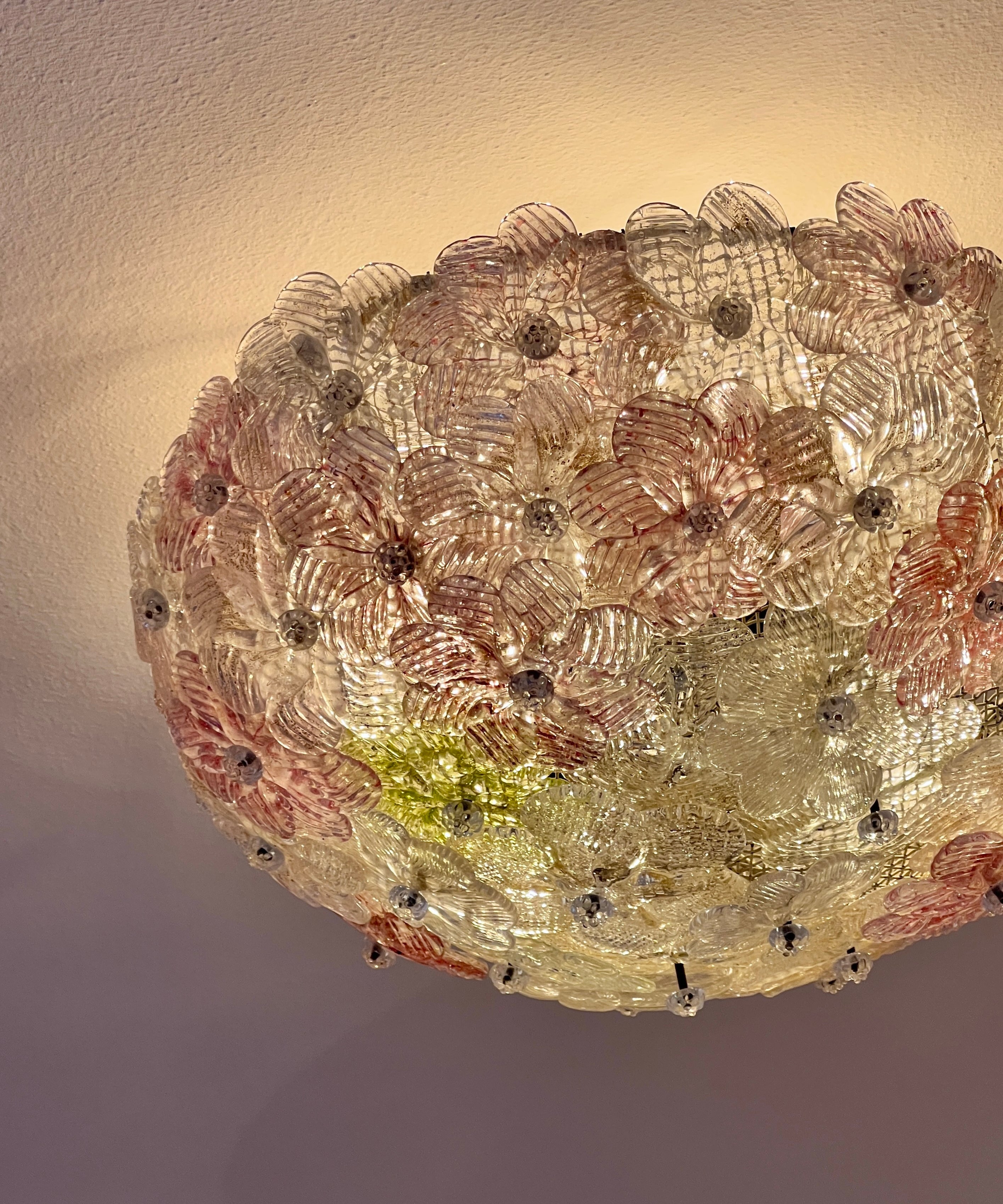 Vintage pink/golden/green Murano flower ceiling/wall lamp (D32)