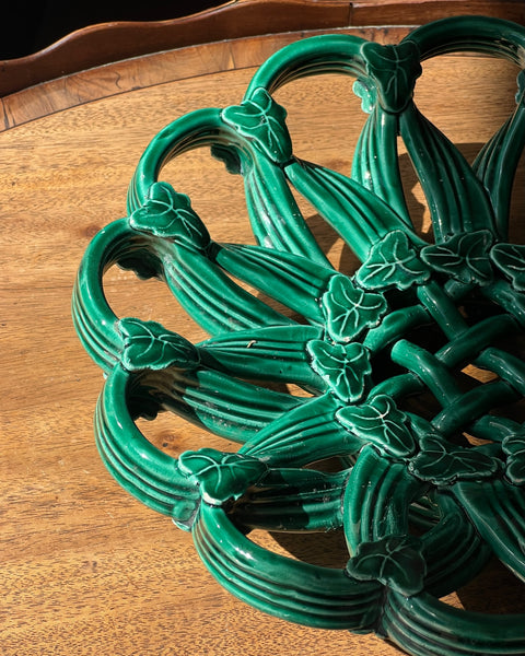 Vintage green ceramic basket