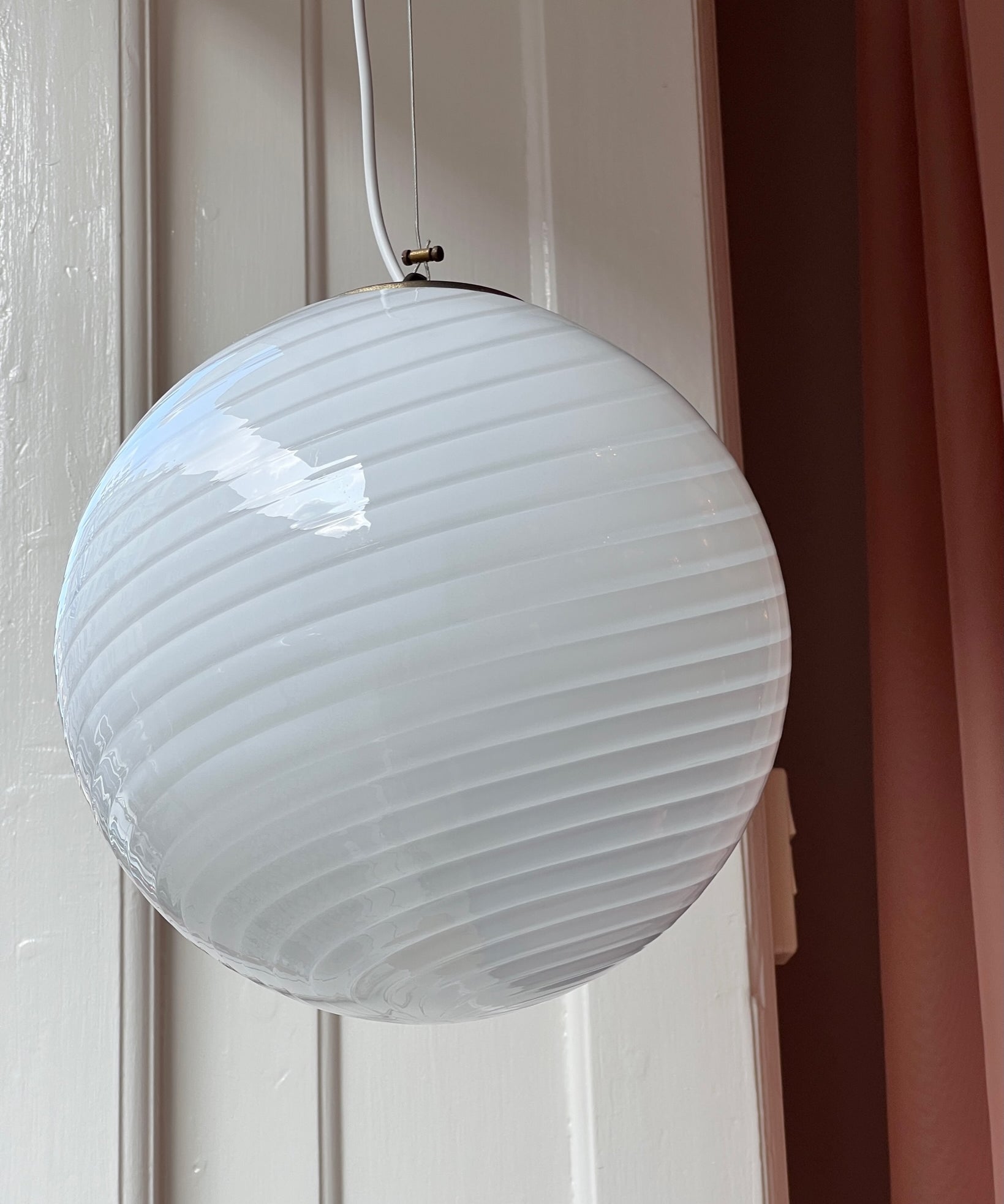 Vintage Murano white swirl ceiling lamp (D30)