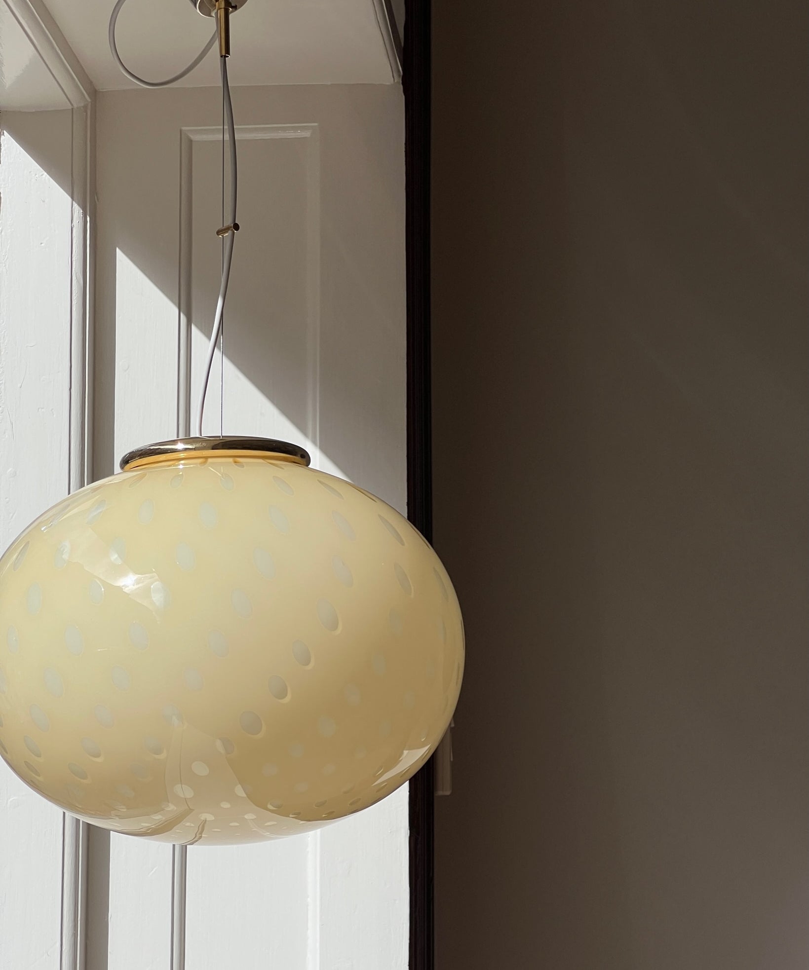 Vintage oval yellow dotted Murano ceiling lamp (D45)