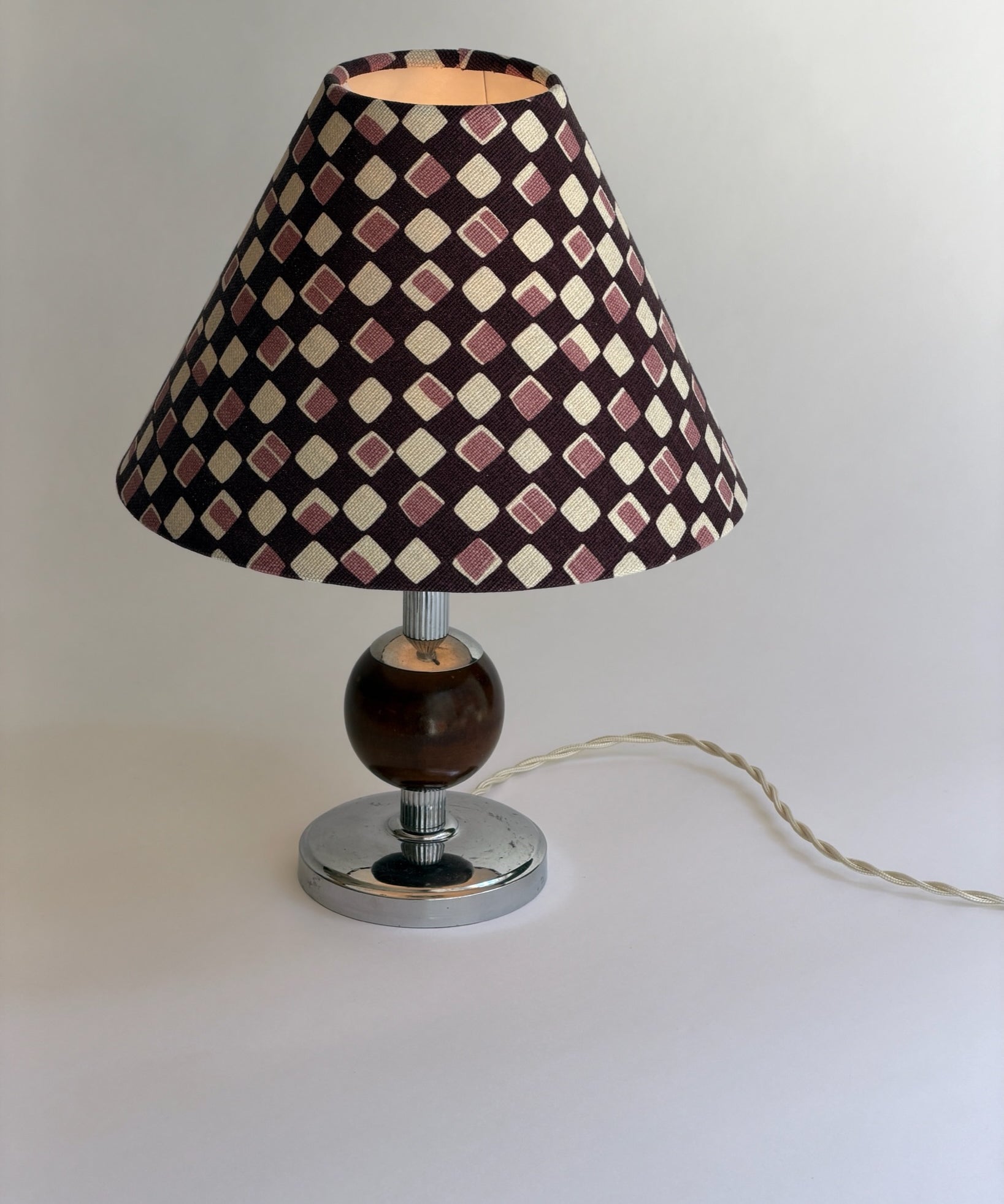 Swedish vintage Art Deco metal and wood table lamp (incl. lampshade)