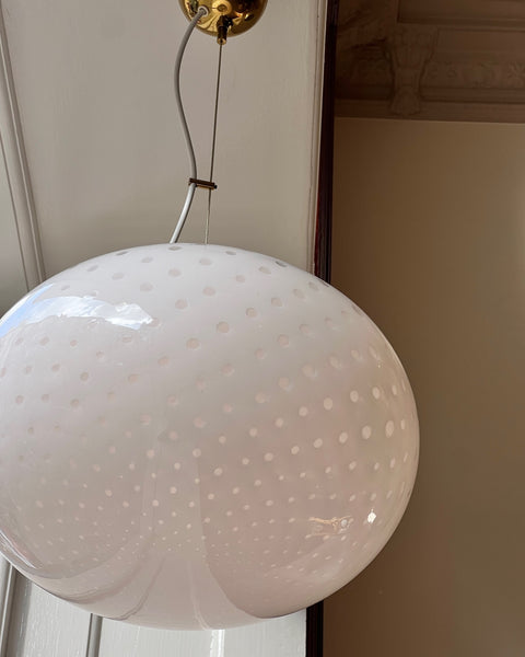 Vintage Murano white dotted oval ceiling lamp (D40)