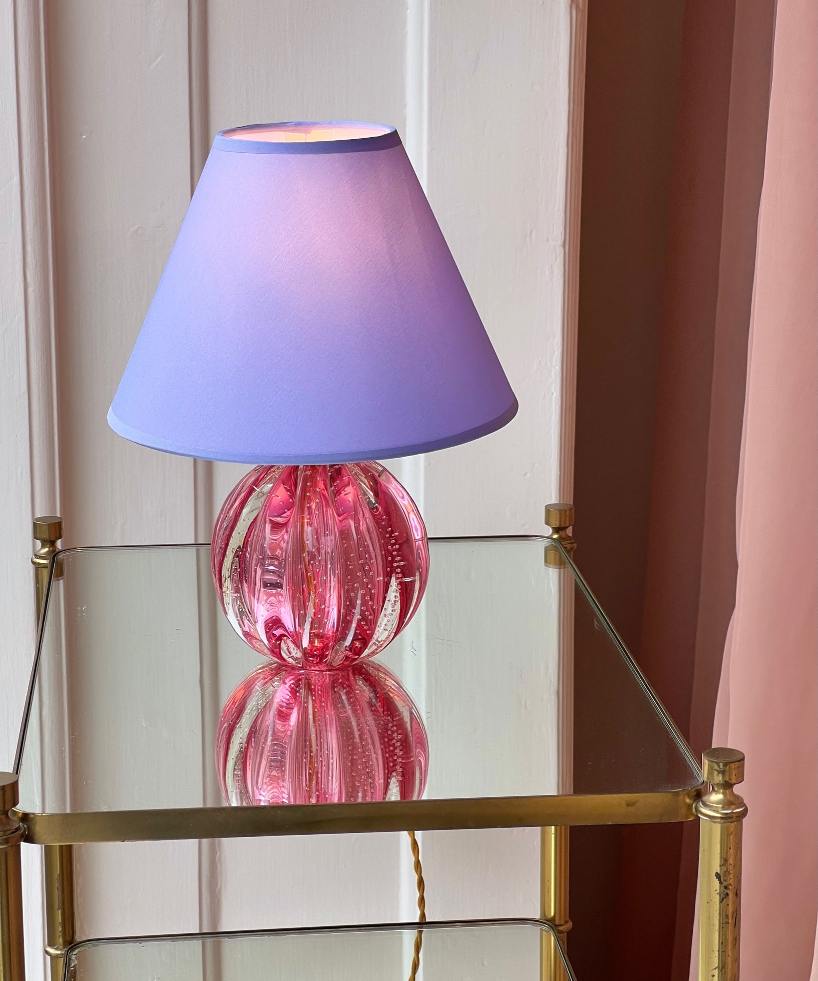 Vintage pink bubble Murano table lamp (with shade)