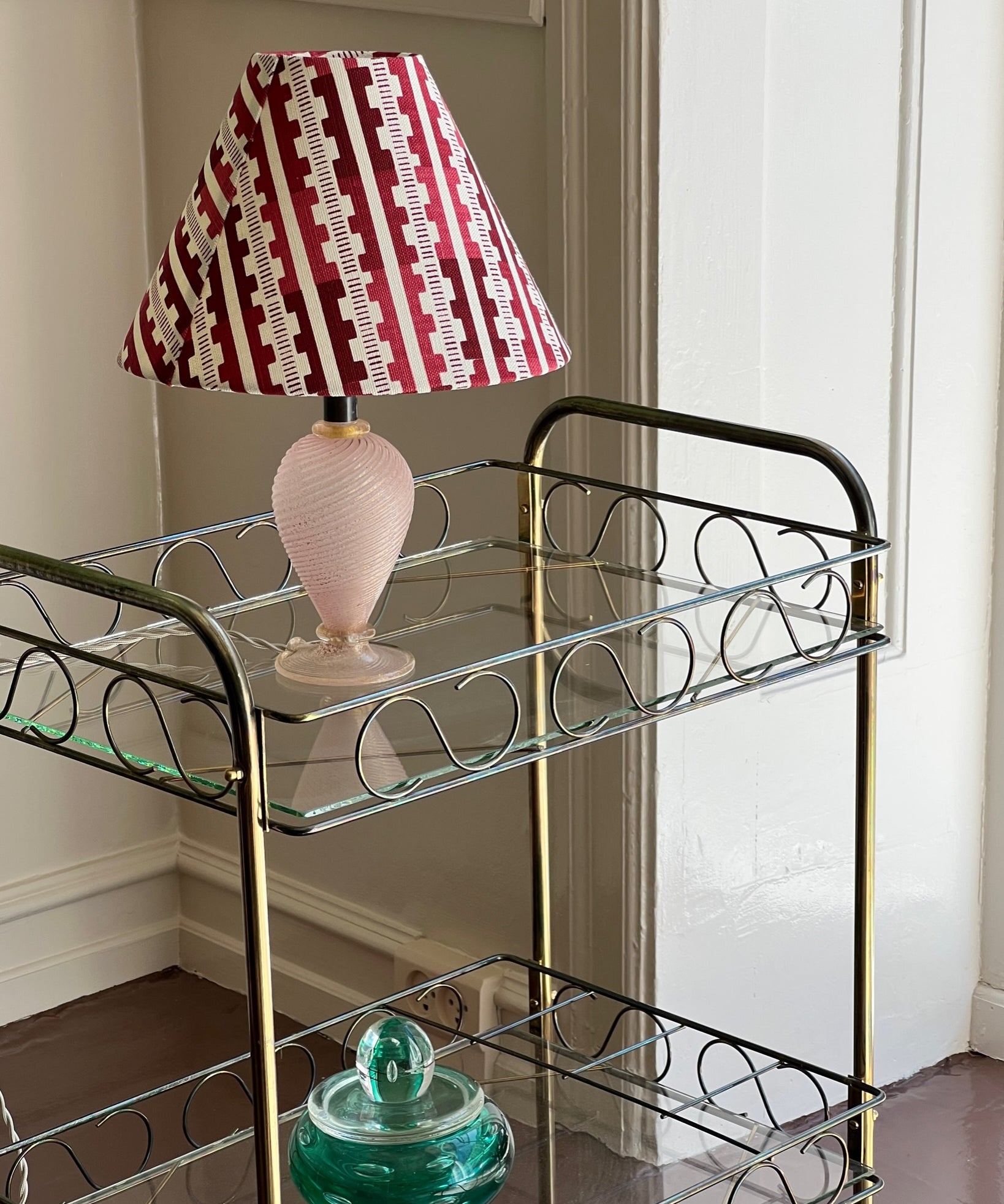 Vintage light peach/golden Murano table lamp (incl. lampshade)