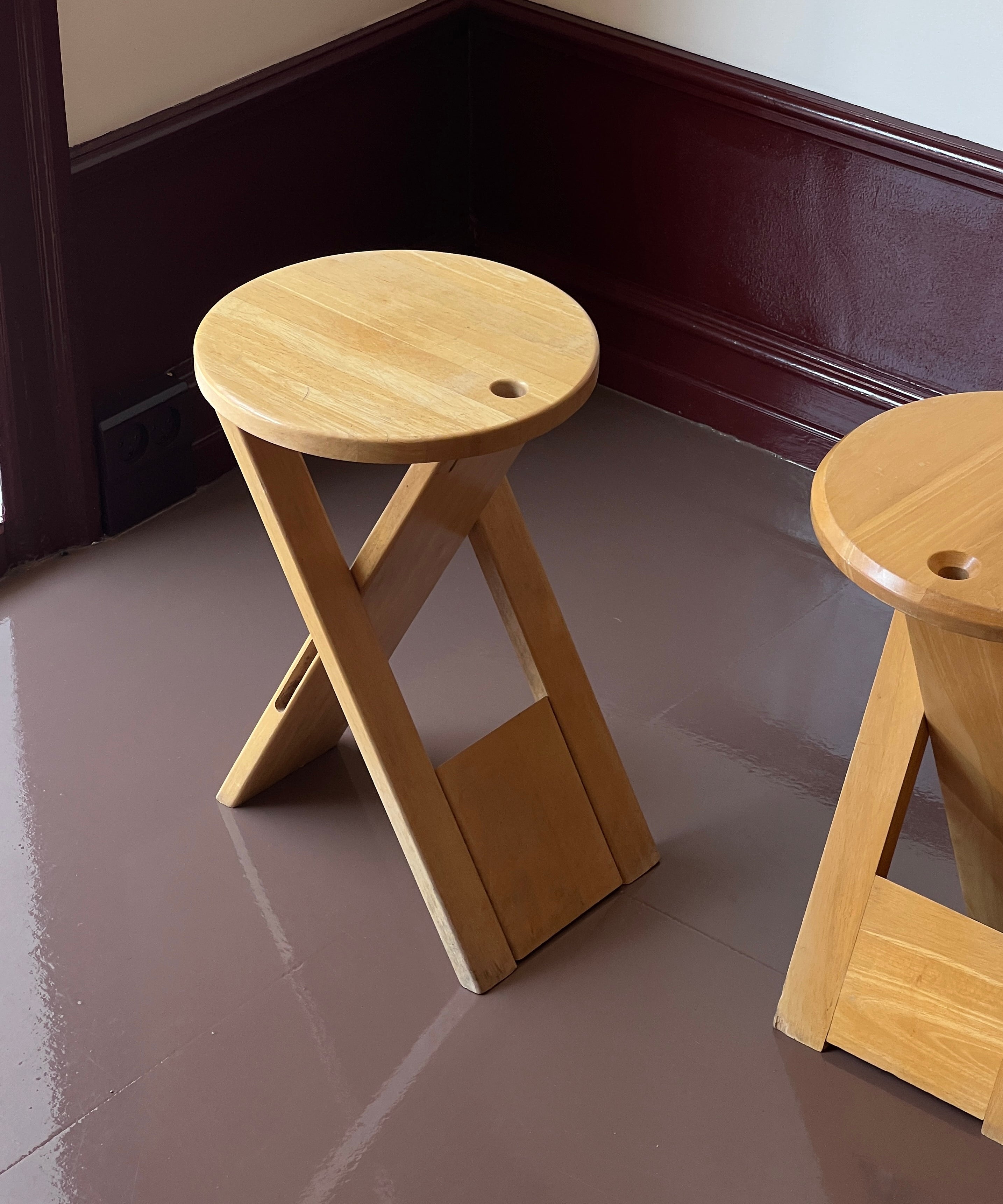 Vintage foldable wooden stool/side table