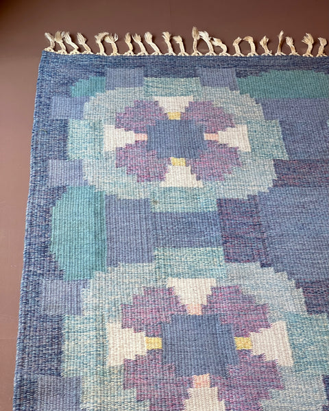 Vintage purple/blue flat weave rug by Ingegerd Silow (IS)