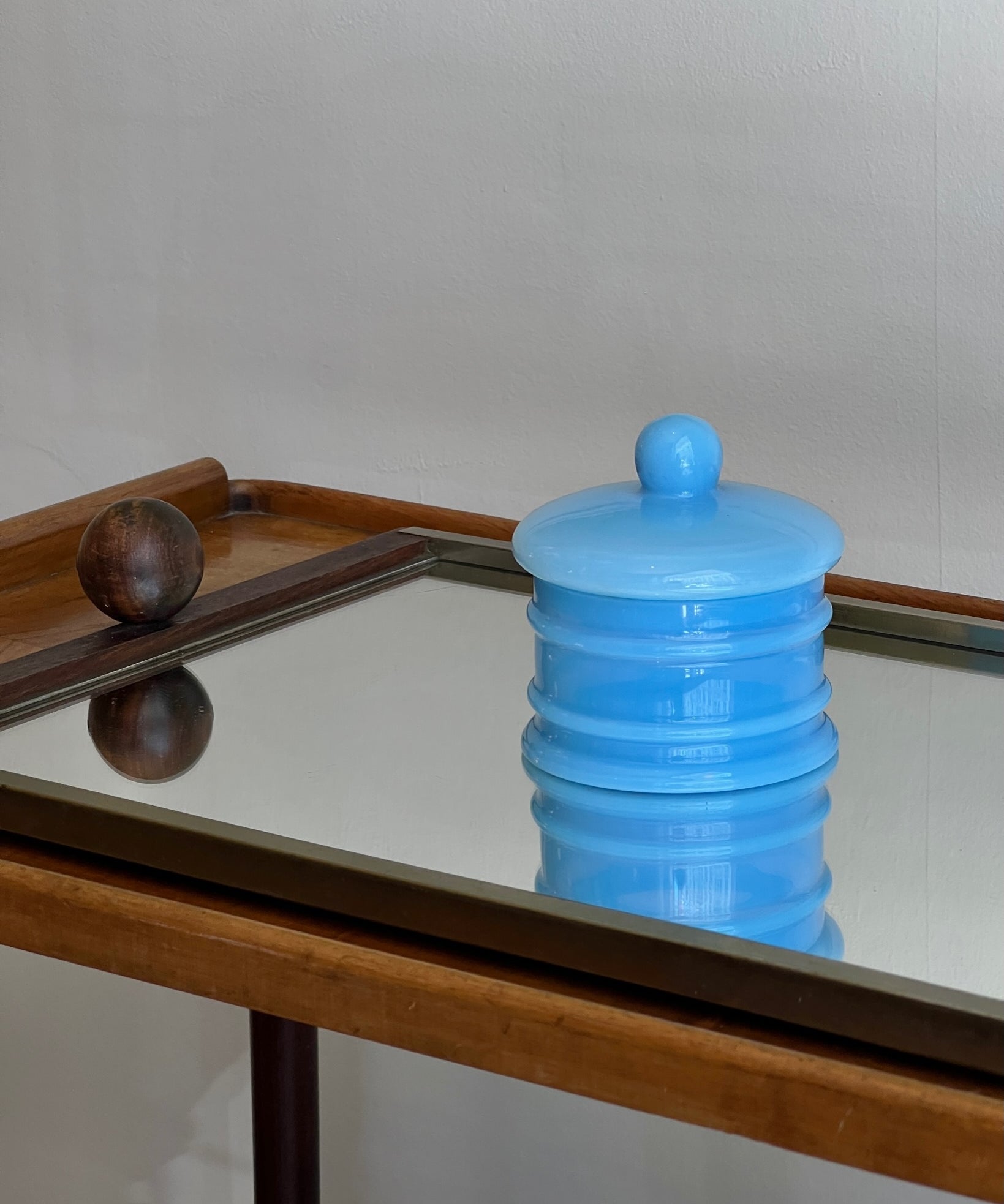 Vintage opal blue Murano set with bonbonniere and glass