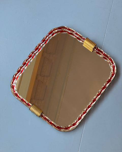 Vintage Italian mirror with twisted clear/red glass frame