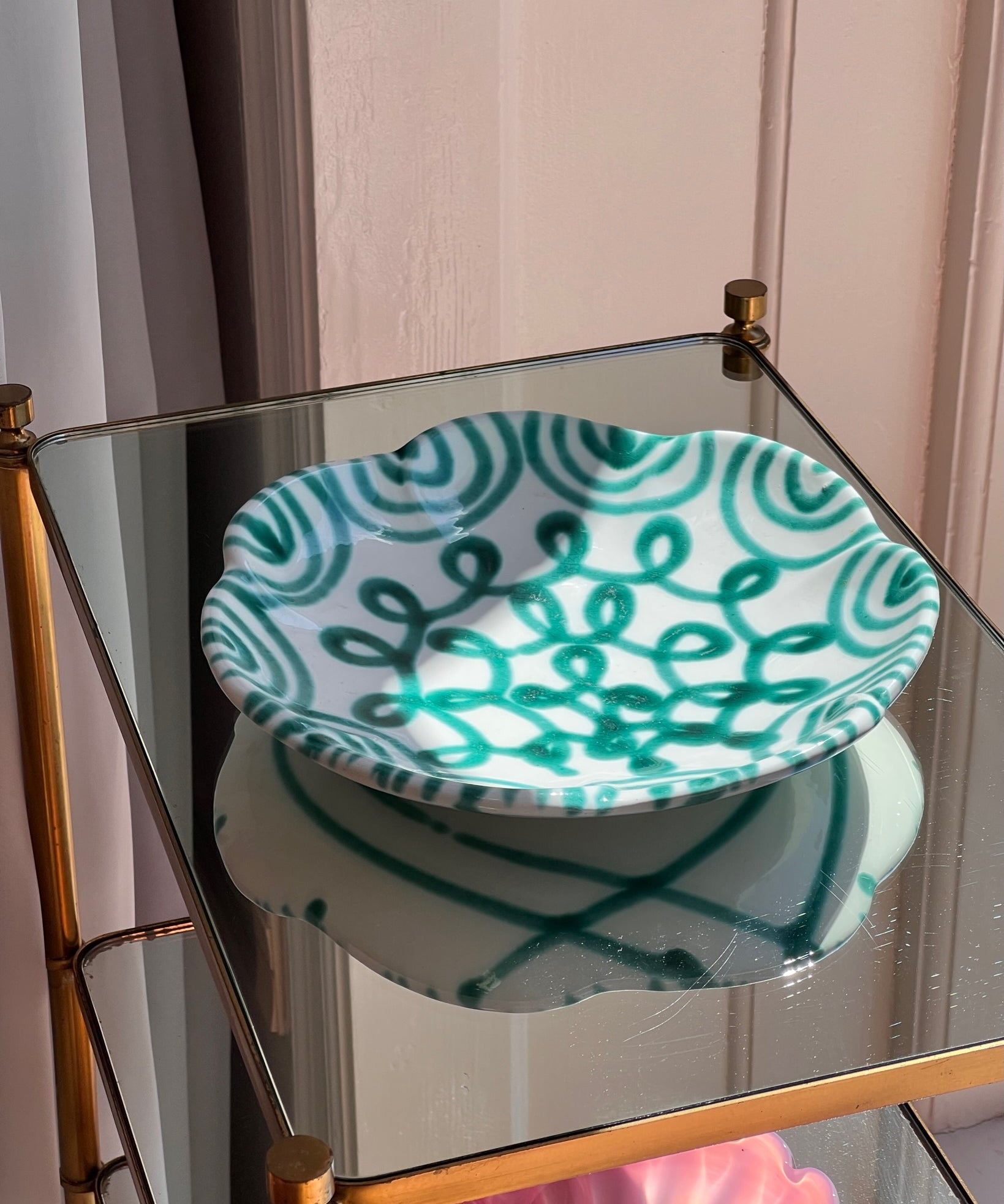 Vintage green / white ceramic plate