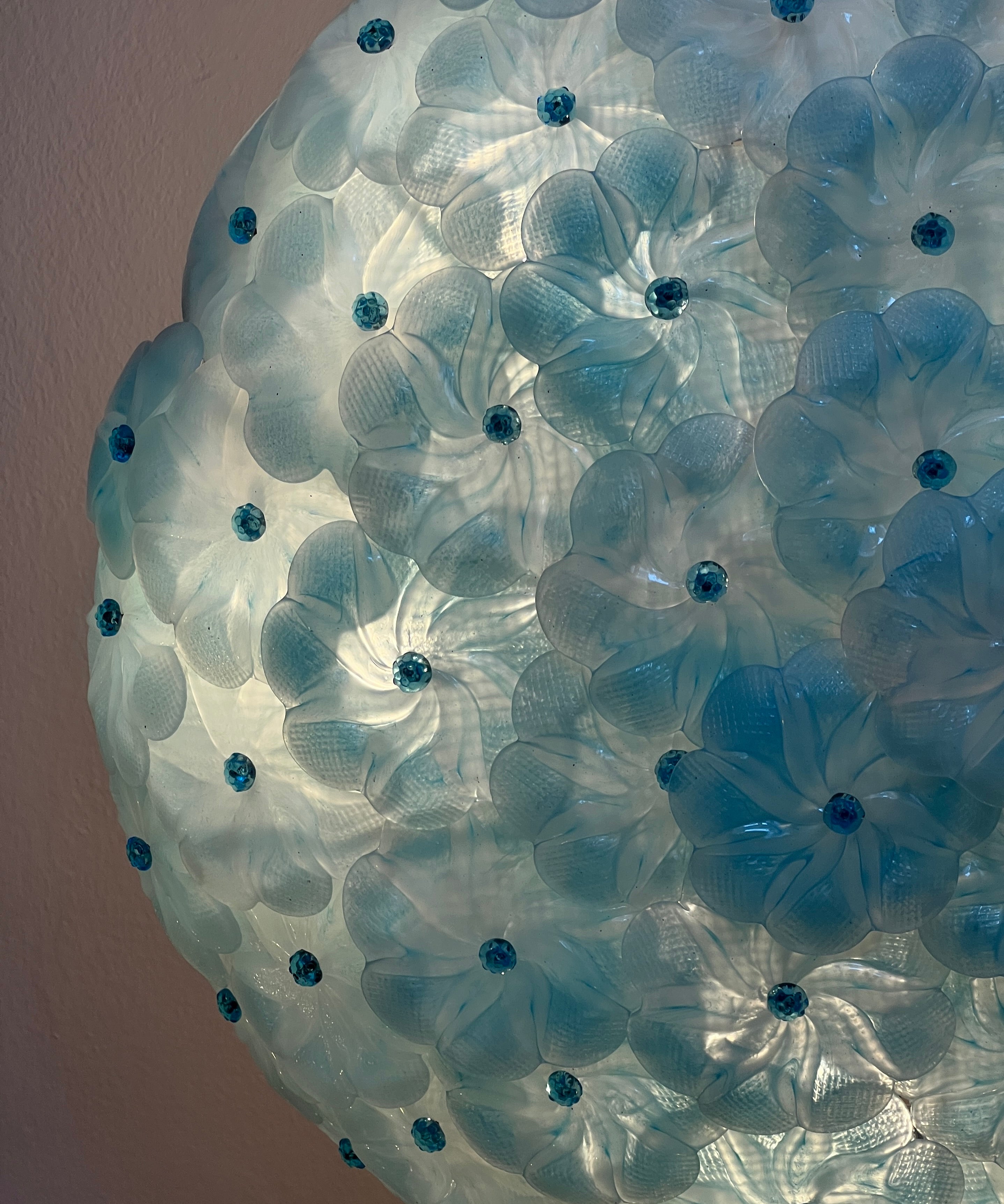 Large vintage blue Murano flower ceiling/wall lamp (D60)