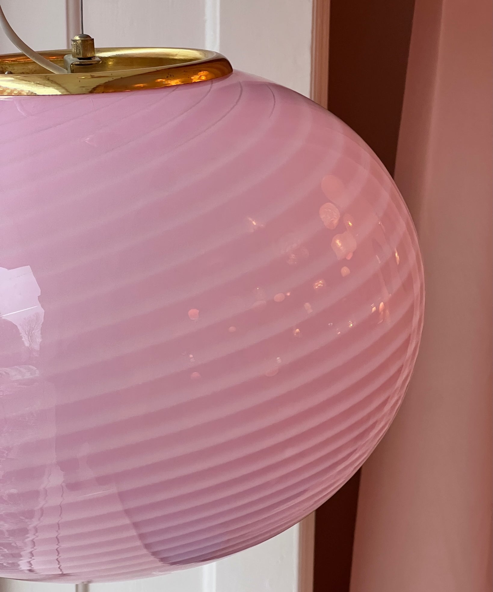 Vintage oval pink swirl Murano ceiling lamp (D45)