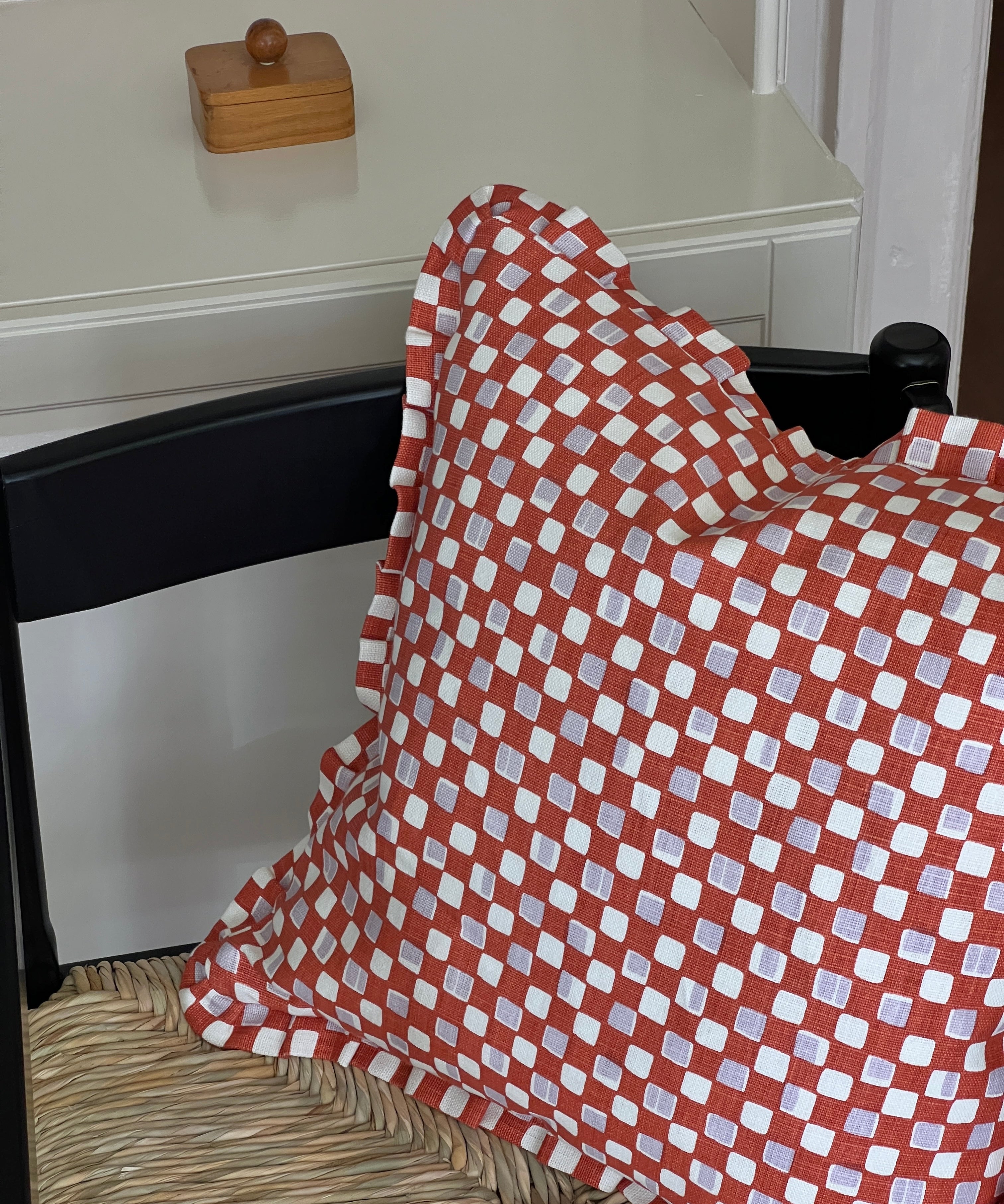 Faye ruffled cushion - Rust & Lilac (Available upon request)