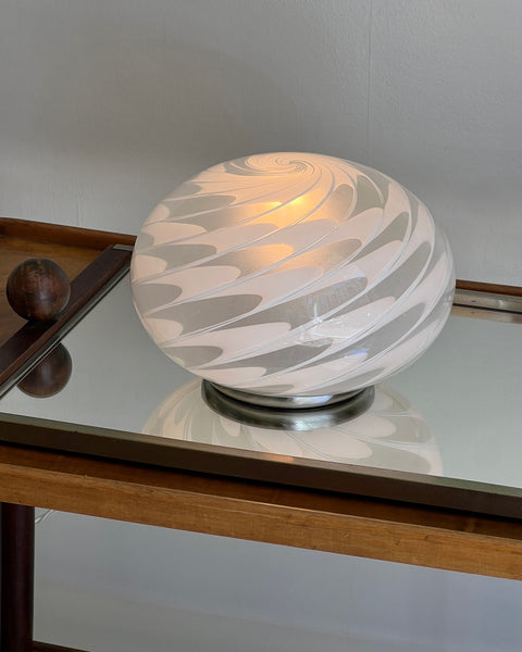 Vintage white swirl round Murano table lamp