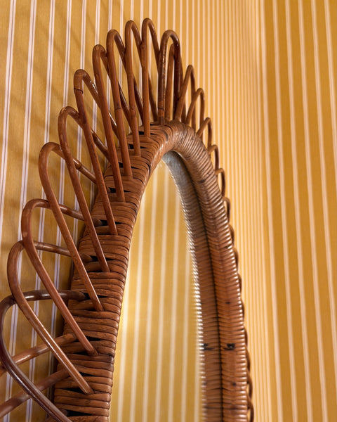 Vintage Italian mirror with rattan frame