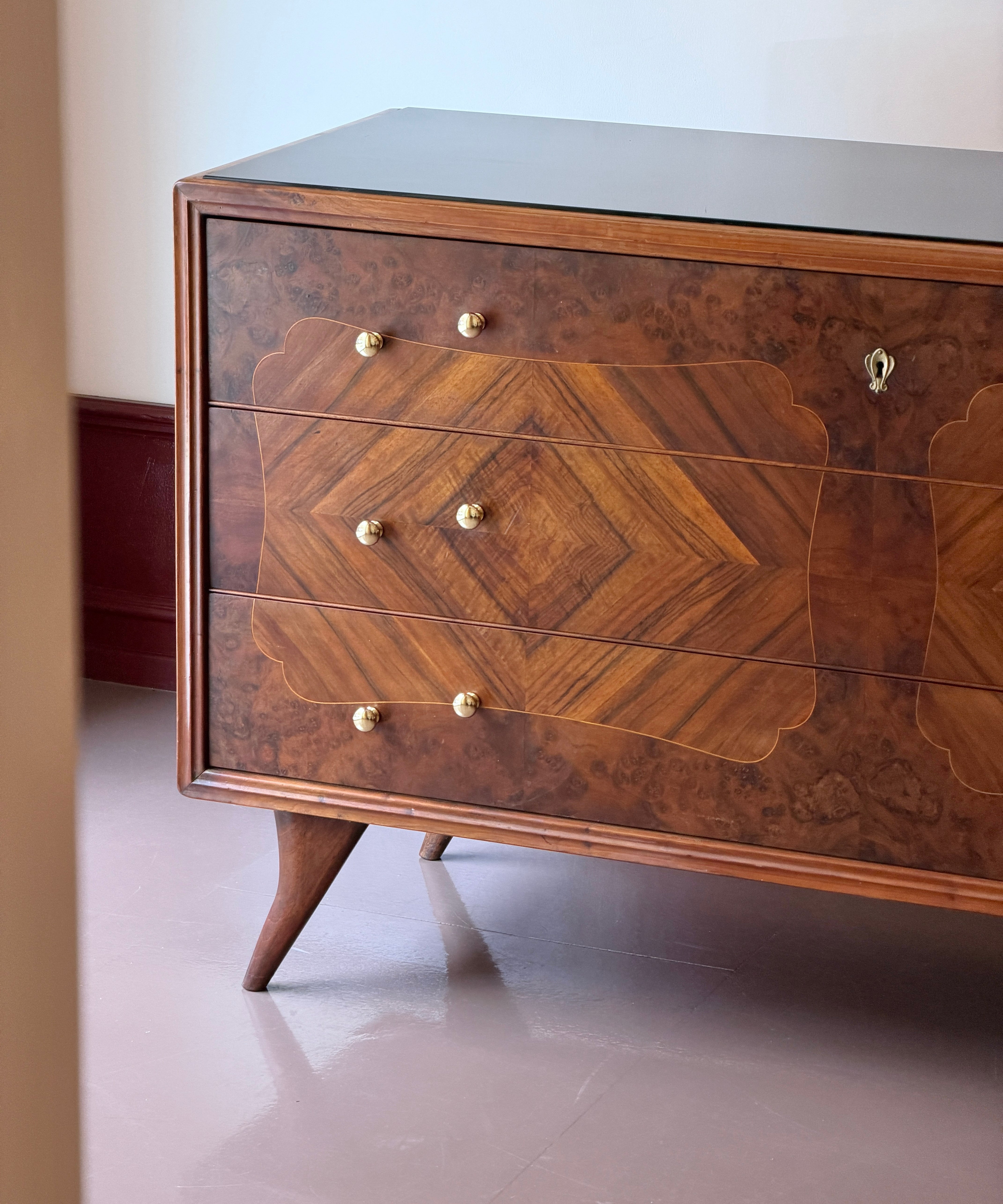Large vintage Italian burl chest of drawers
