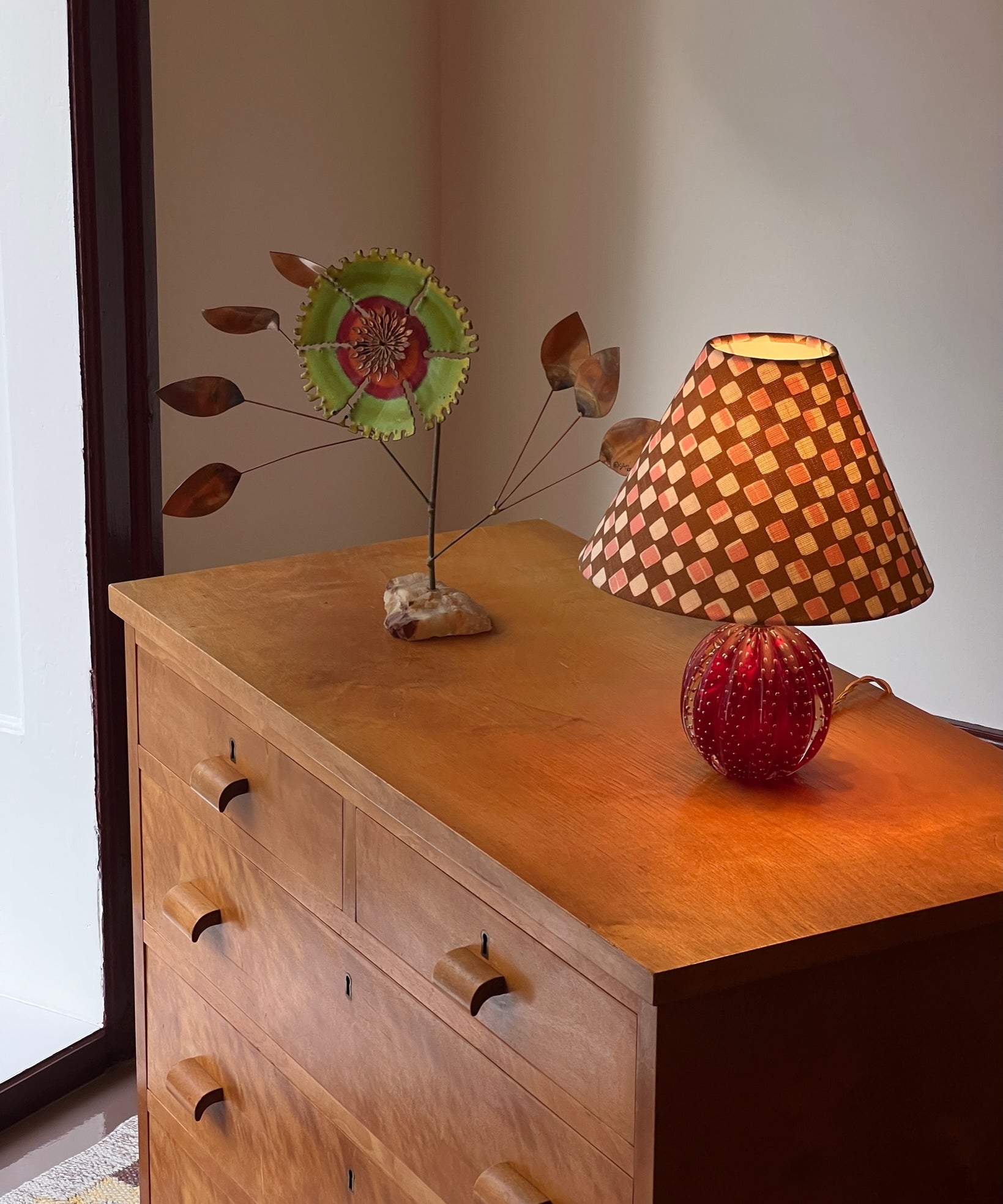 Vintage red Murano table lamp (incl. lampshade) (2 available)
