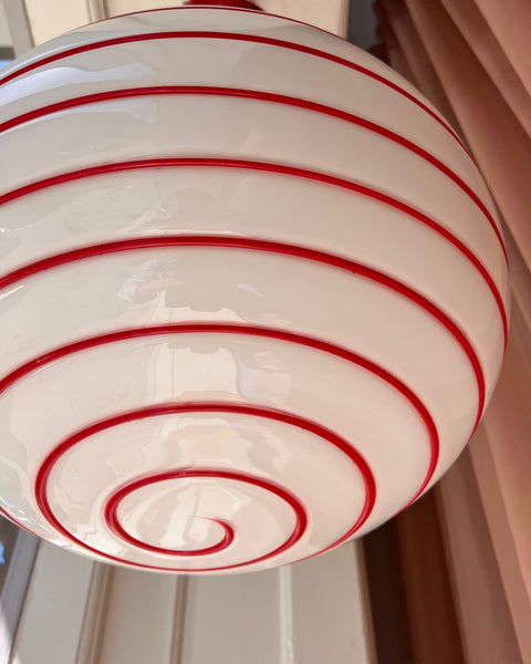 Vintage Murano oval red/white swirl ceiling lamp (D45)