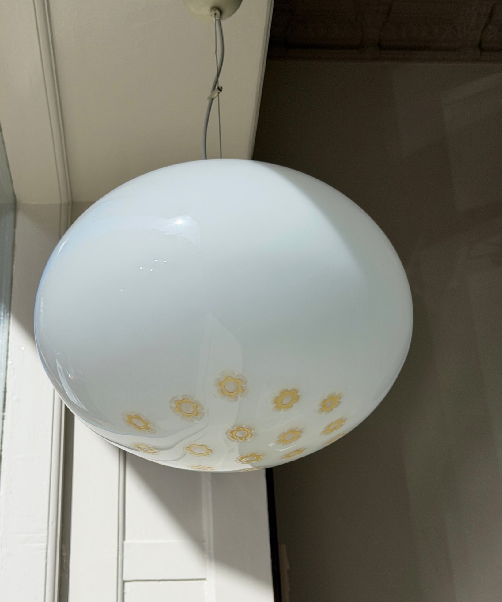 Vintage Murano oval white/yellow Millefiori ceiling lamp (D45)