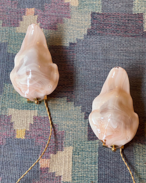 Vintage milky white/pink Murano wall lamps