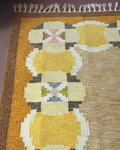 Vintage yellow flat weave rug by Ingegerd Silow (IS)
