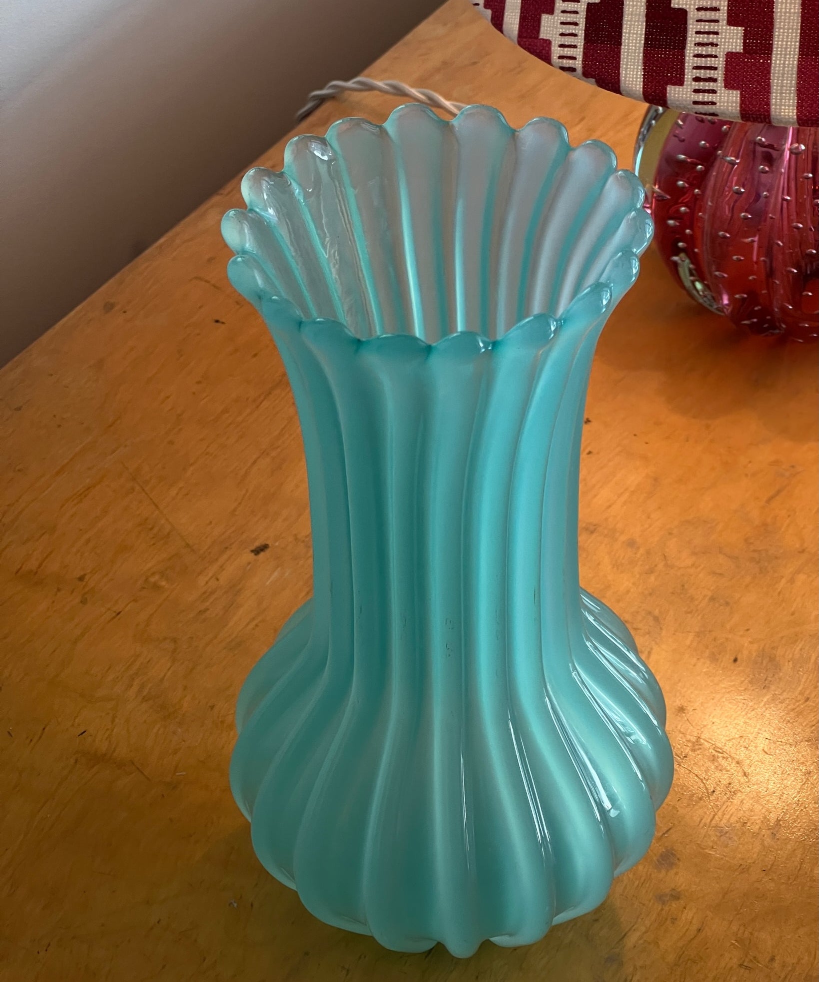 Vintage opal turquoise Murano vase