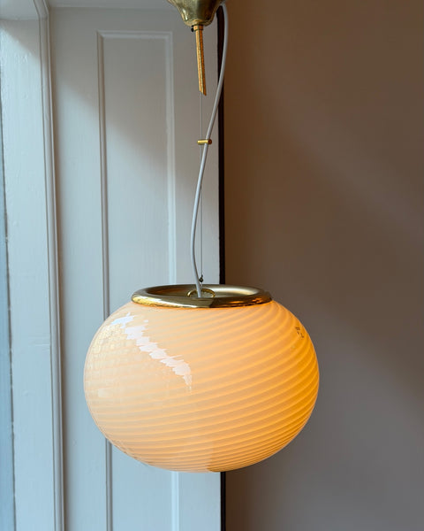 Vintage oval yellow swirl Murano ceiling lamp (D35)