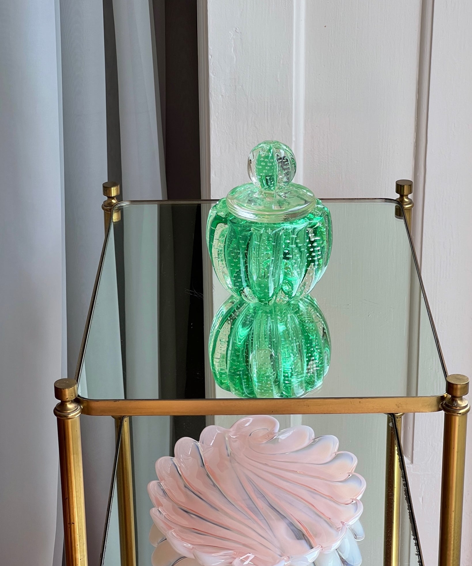 Vintage large green Murano bonbonniere