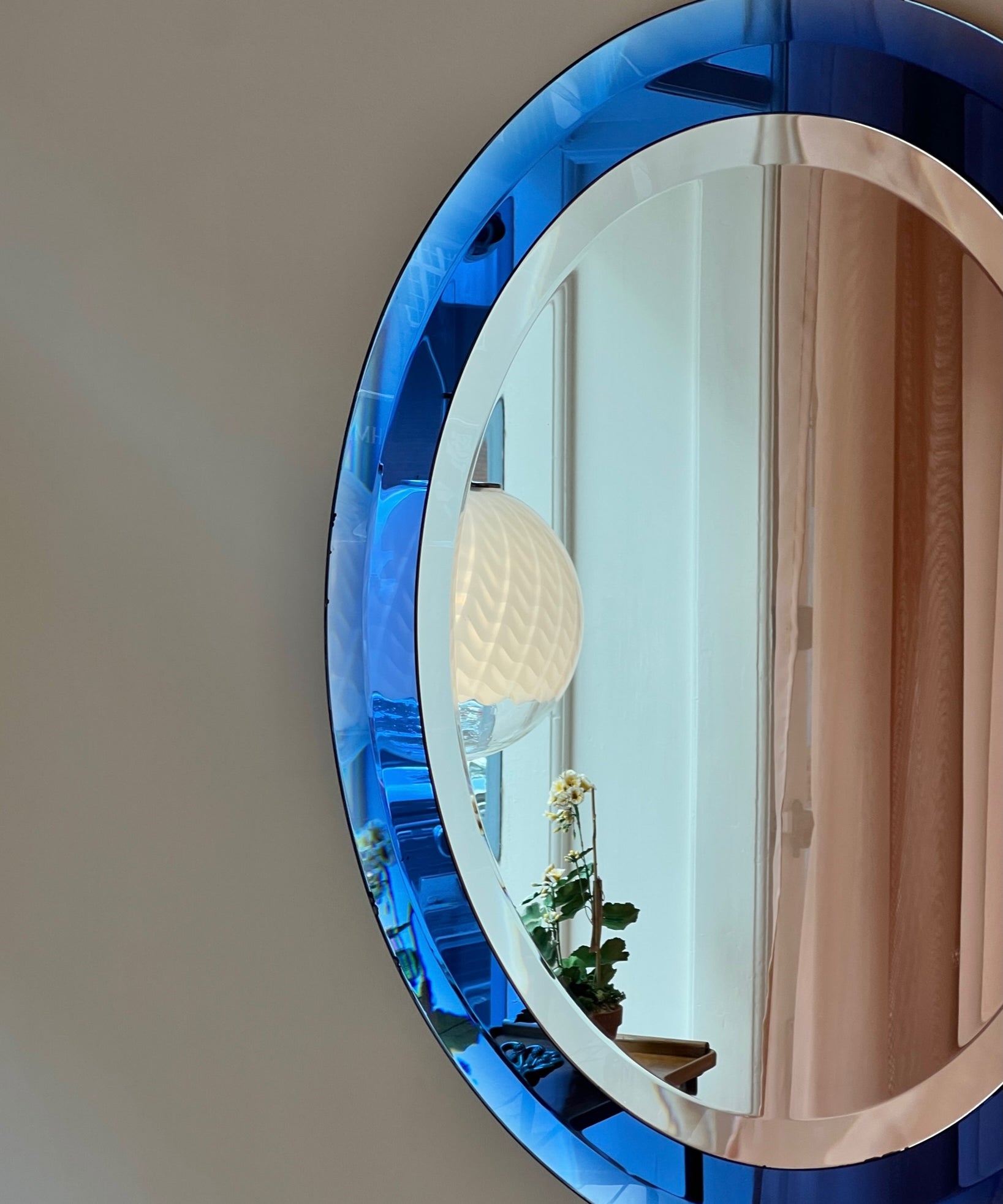 Vintage Italian mirror with blue mirror frame