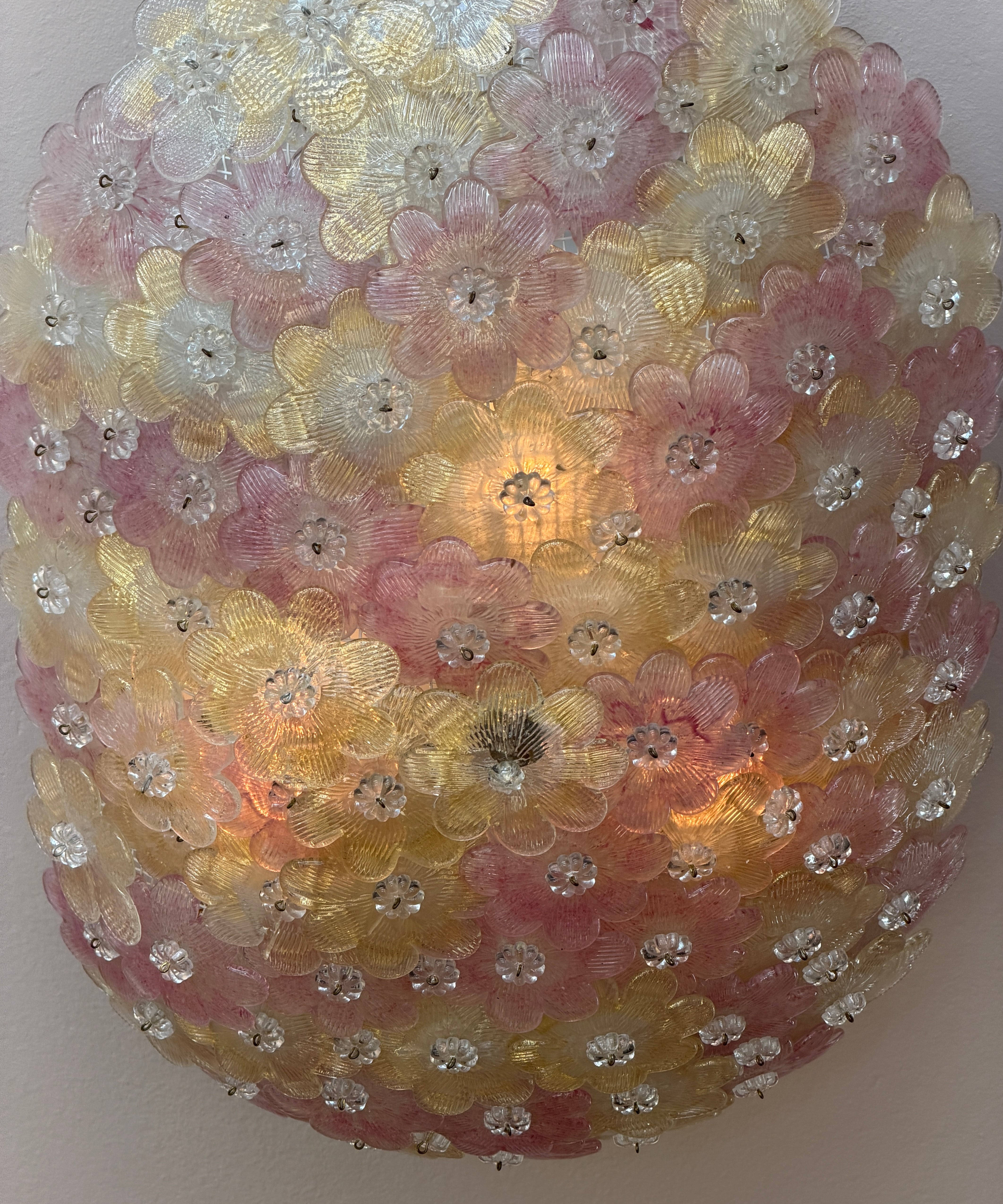 Large vintage pink/clear/golden Murano flower ceiling lamp (W60x39)