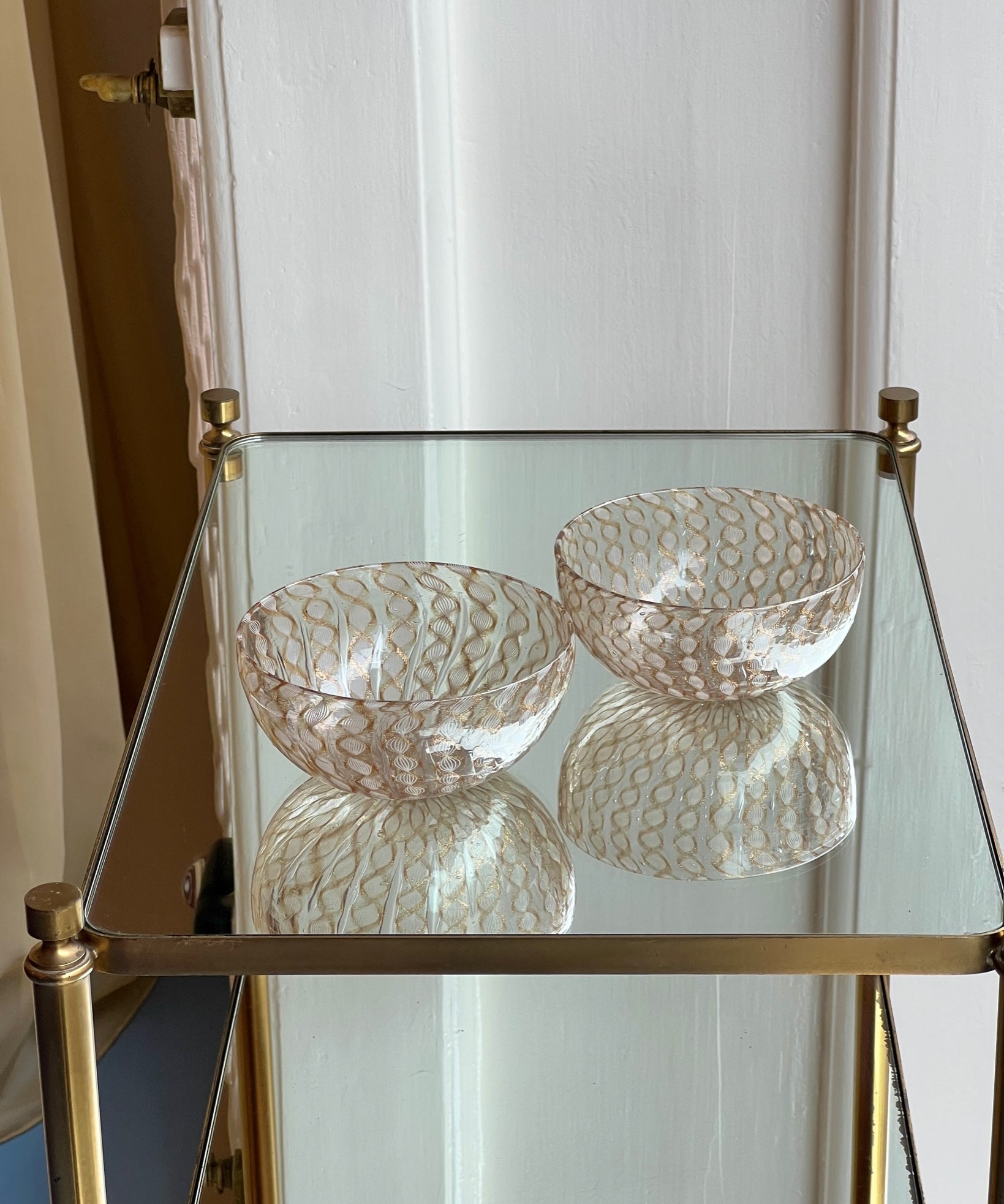 Vintage golden/white swirl Murano latticino bowl (1 available)