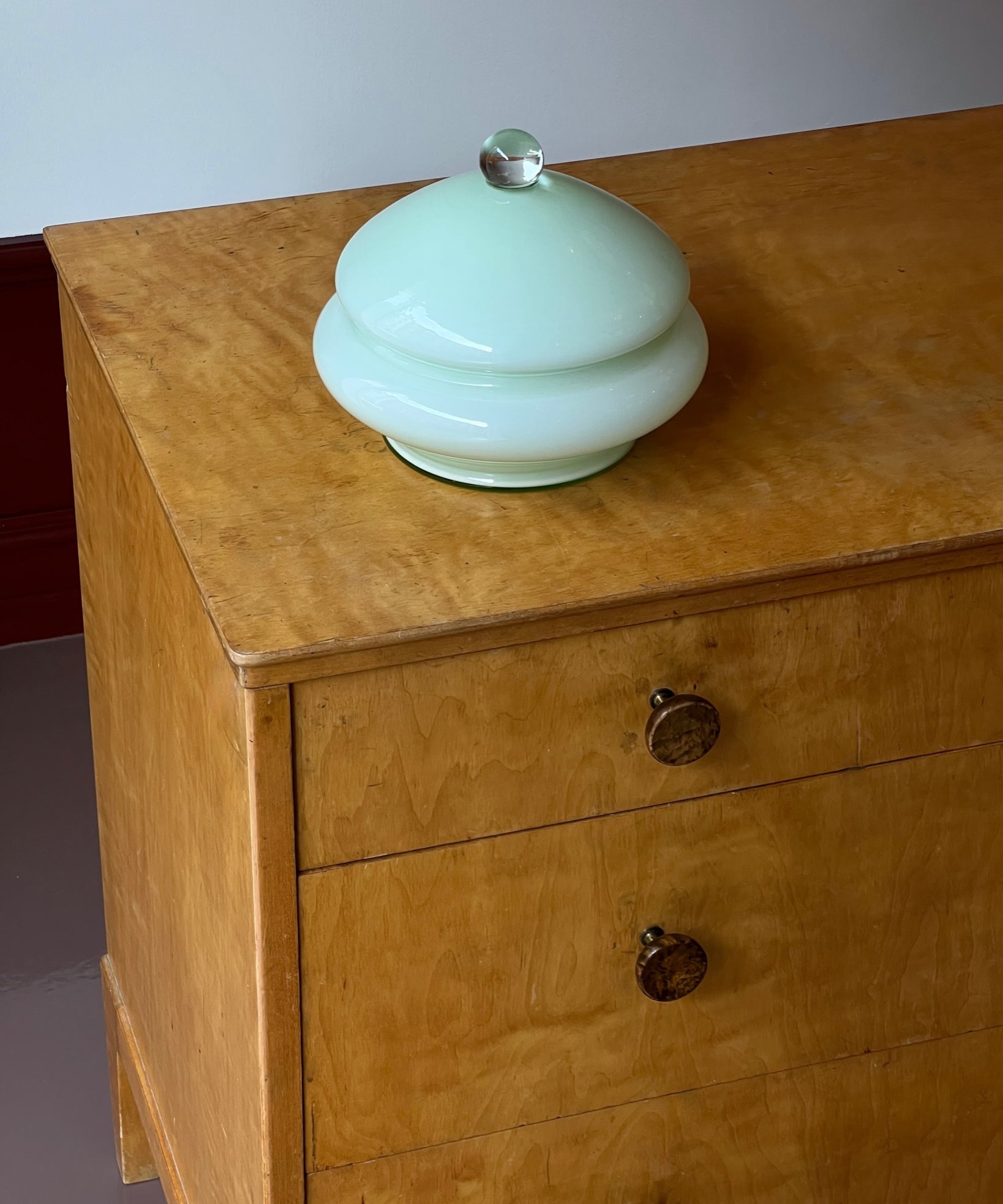 Vintage large opal green Murano bonbonniere