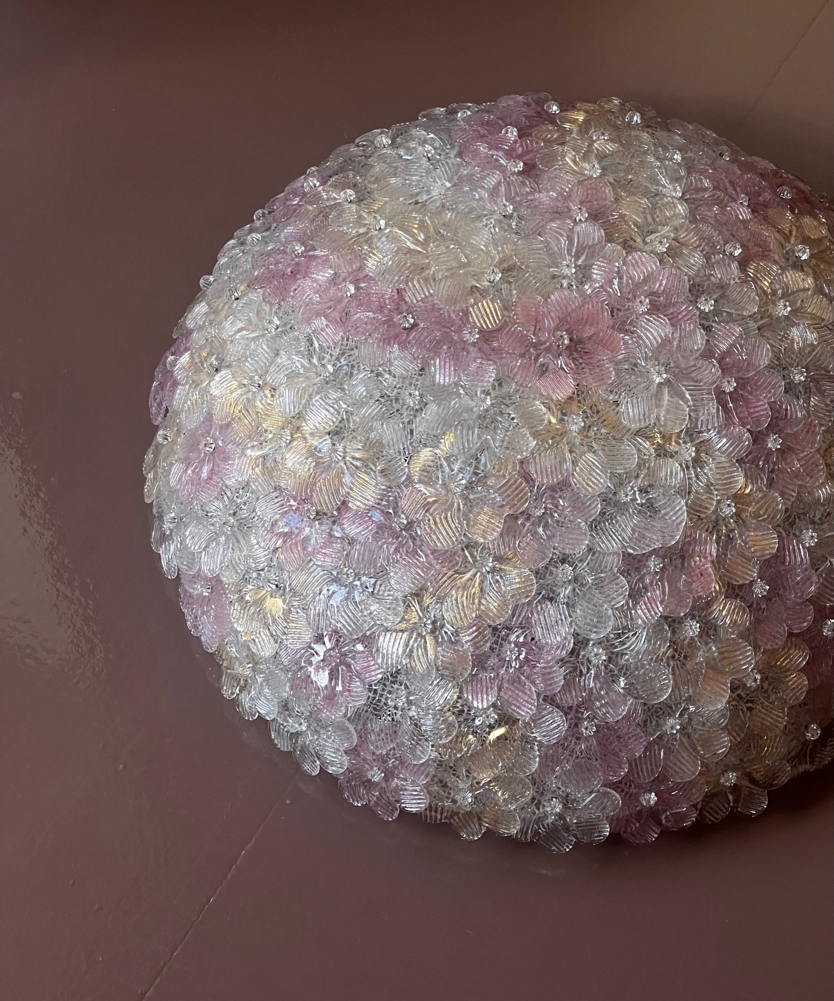 Vintage pink/clear/golden Murano flower ceiling/wall lamp (D53)