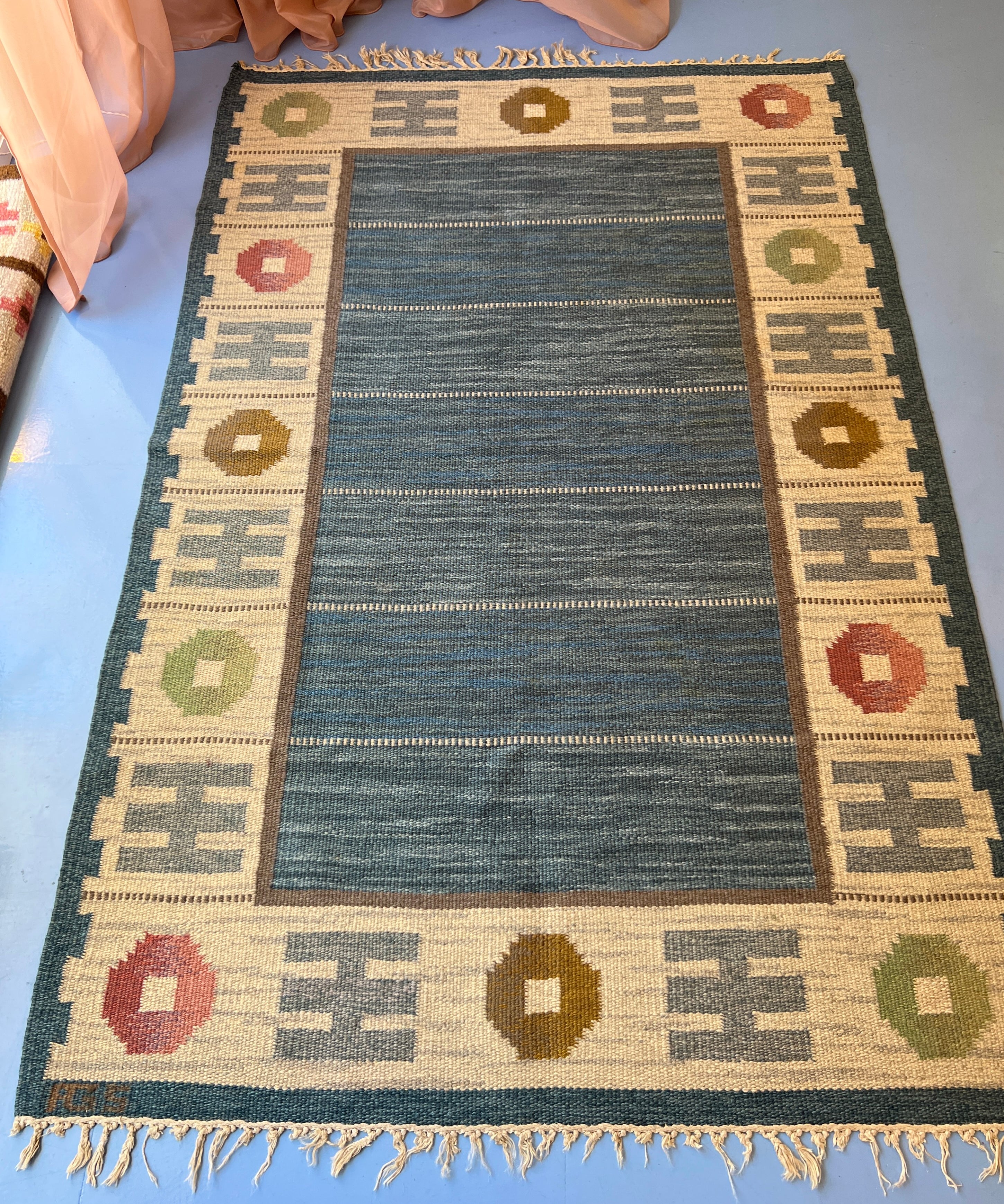 Vintage flat weave rug by Anna-Greta Sjöqvist (AGS)