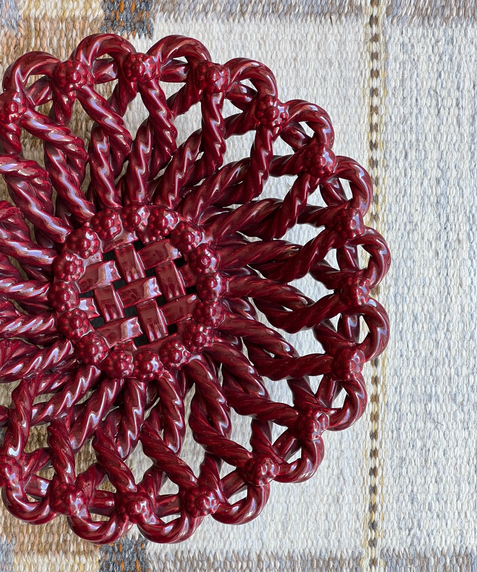 Vintage red ceramic basket