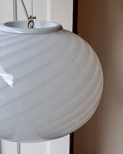 Vintage Murano oval white swirl ceiling lamp (D45)