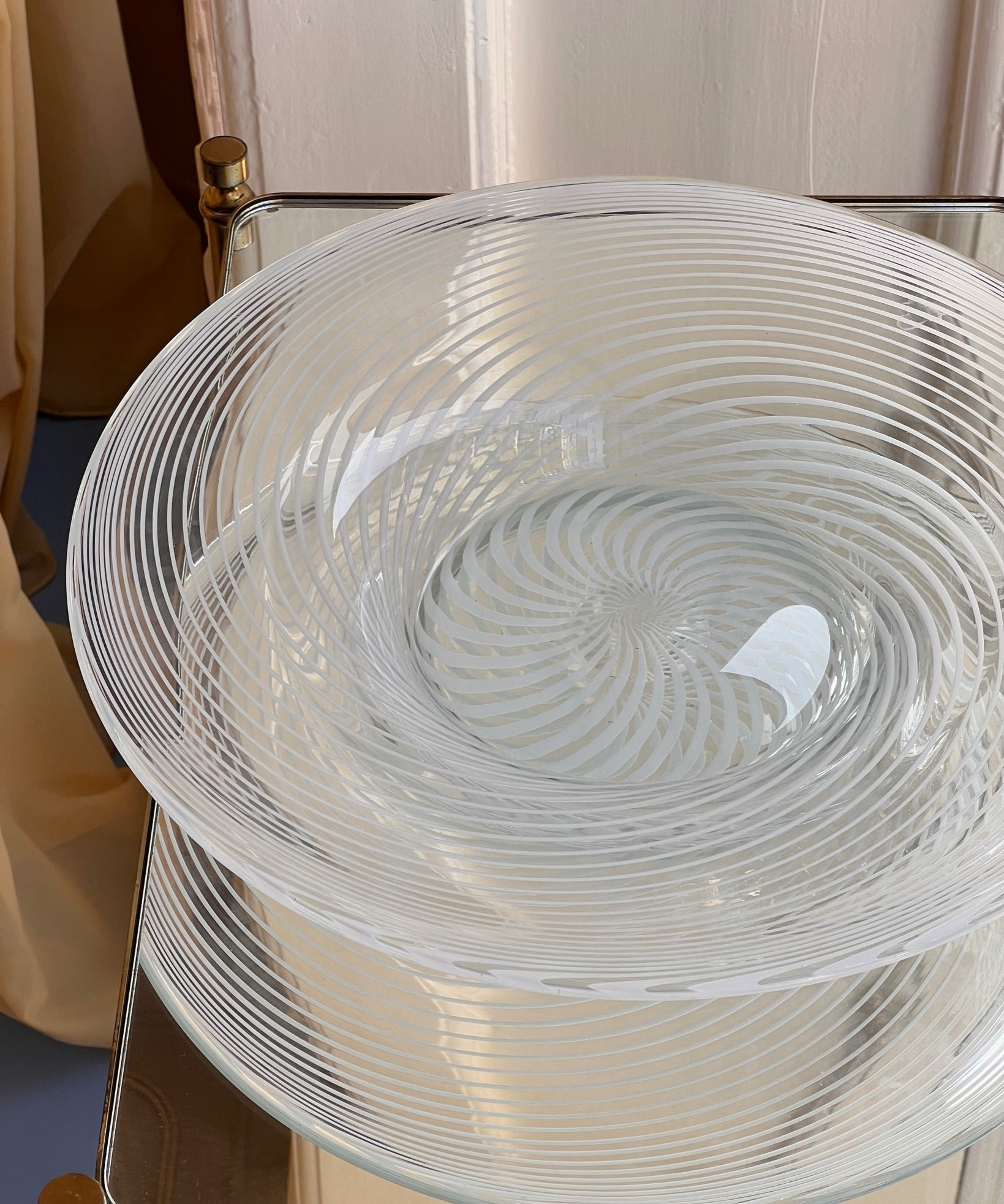 Large vintage white/clear swirl Murano bowl