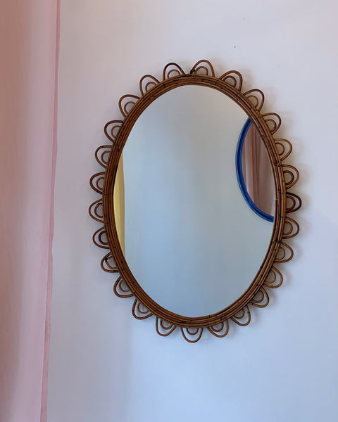 Vintage Italian mirror with rattan frame