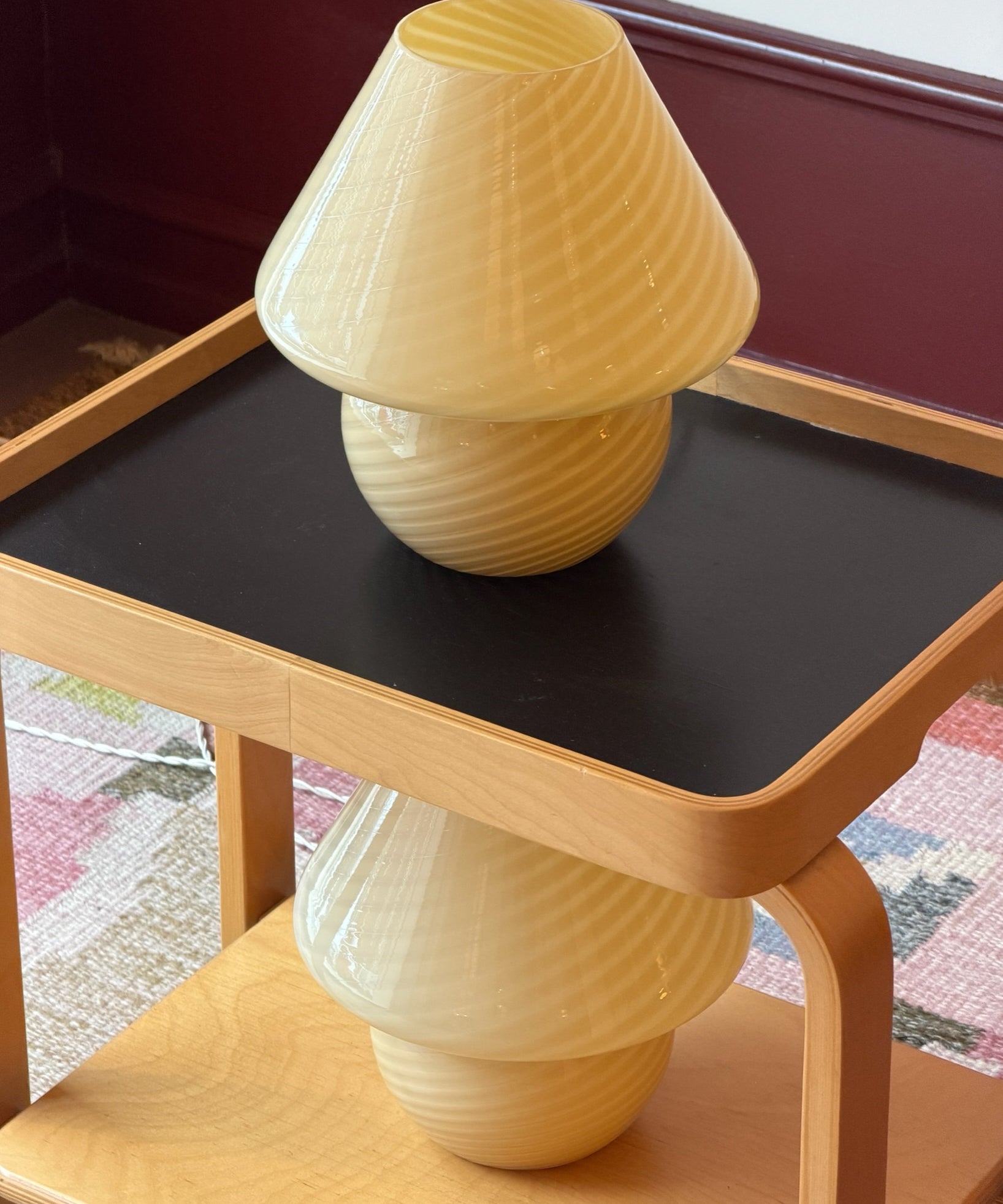 Vintage yellow swirl Murano mushroom table lamp (2 available)