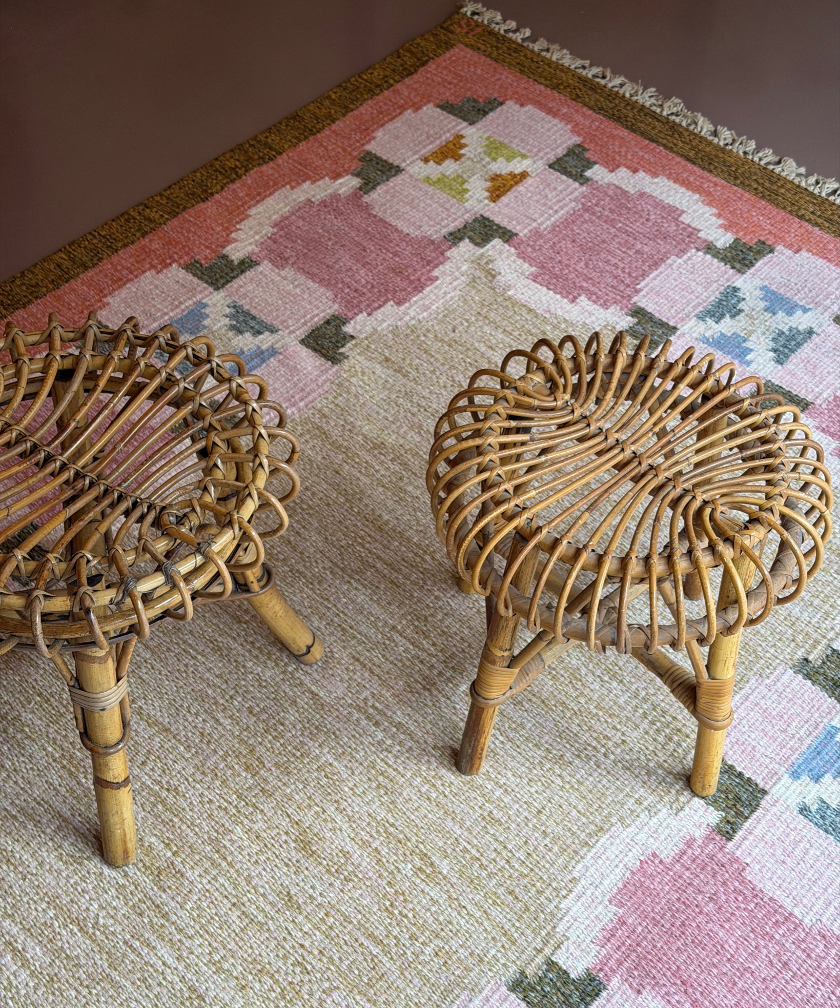 Vintage rattan stool (2 available)