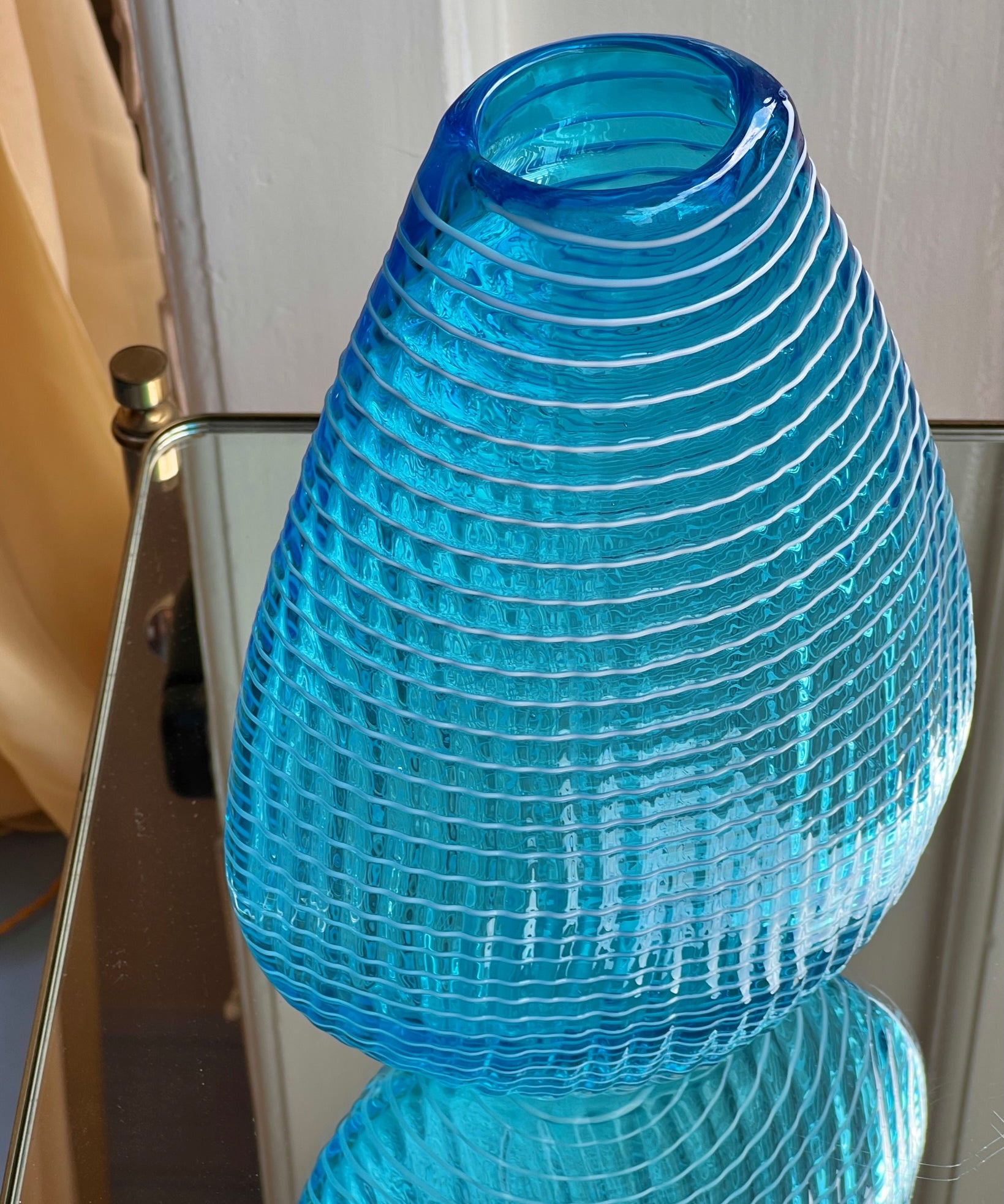 Vintage blue/white swirl Murano vase