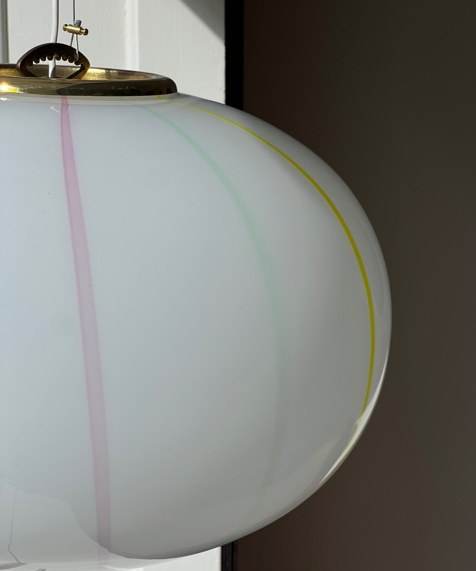 Vintage oval Murano multi-colored vertical stripes ceiling lamp (D50)
