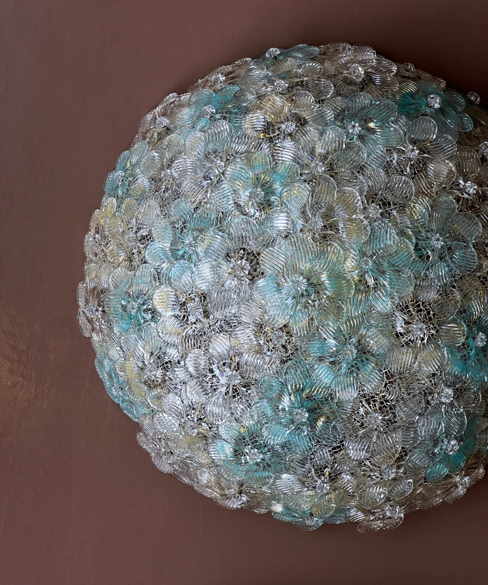 Vintage blue/clear Murano flower ceiling/wall lamp (D38) (2 available)