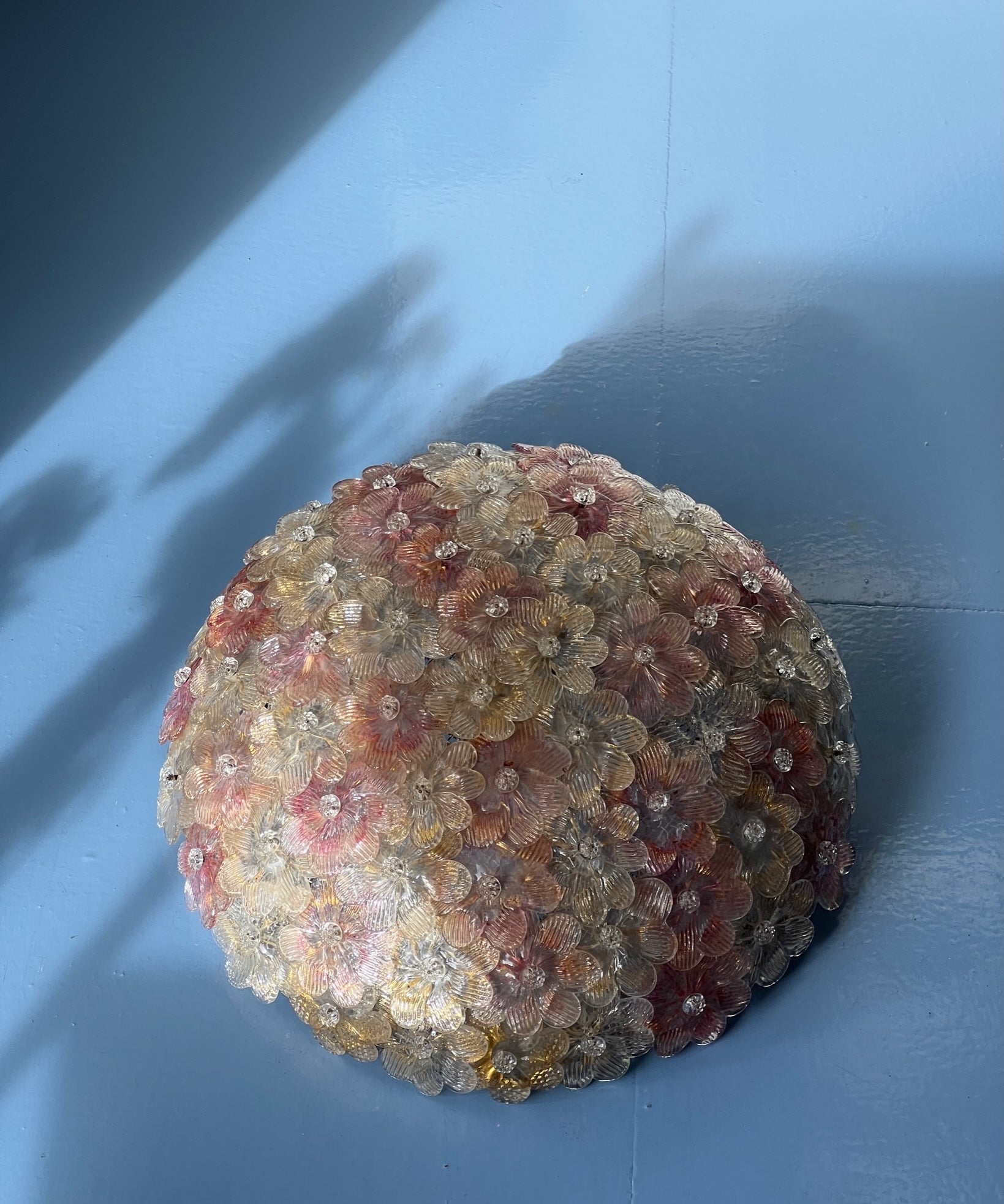 Vintage golden/white/pink Murano flower ceiling/wall lamp (D40)