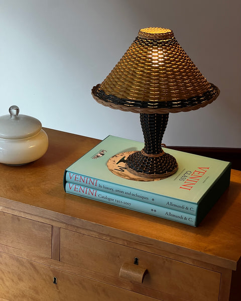 Vintage french rattan table lamp