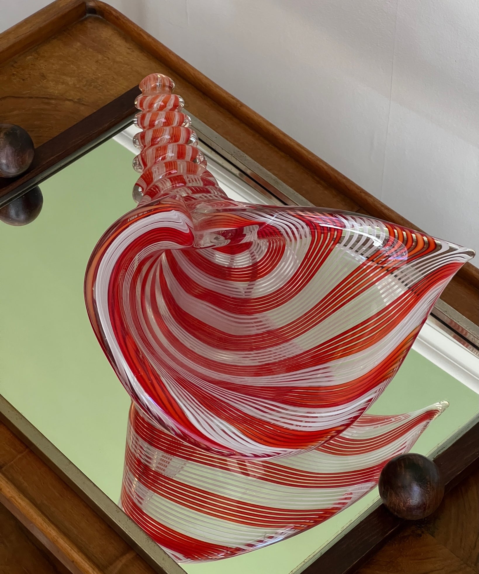 Vintage red/white Murano shell bowl