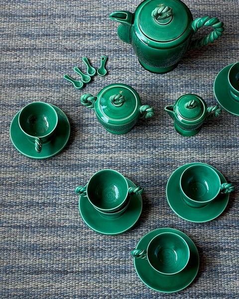 Vintage Vallauris green ceramic coffee set/tableware